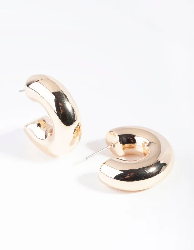 Simple yet chic earrings for women-Gold Mini Chubby Hoop Earrings