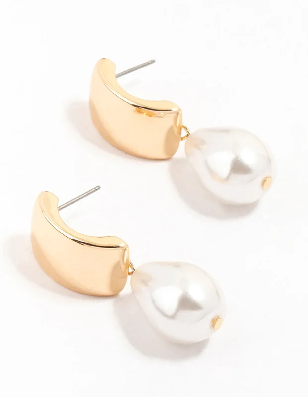 Women’s earrings with minimalistic designs-Gold Rectangular Tear Drop Pearl Drop Earrings