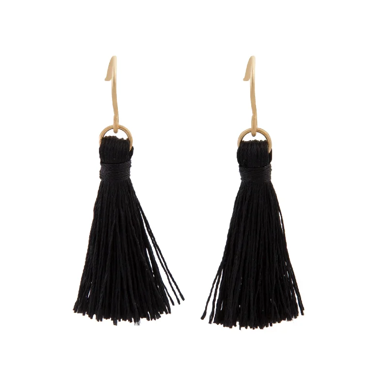 Women’s fashion earrings with modern designs-Black Mini Tassel Earrings