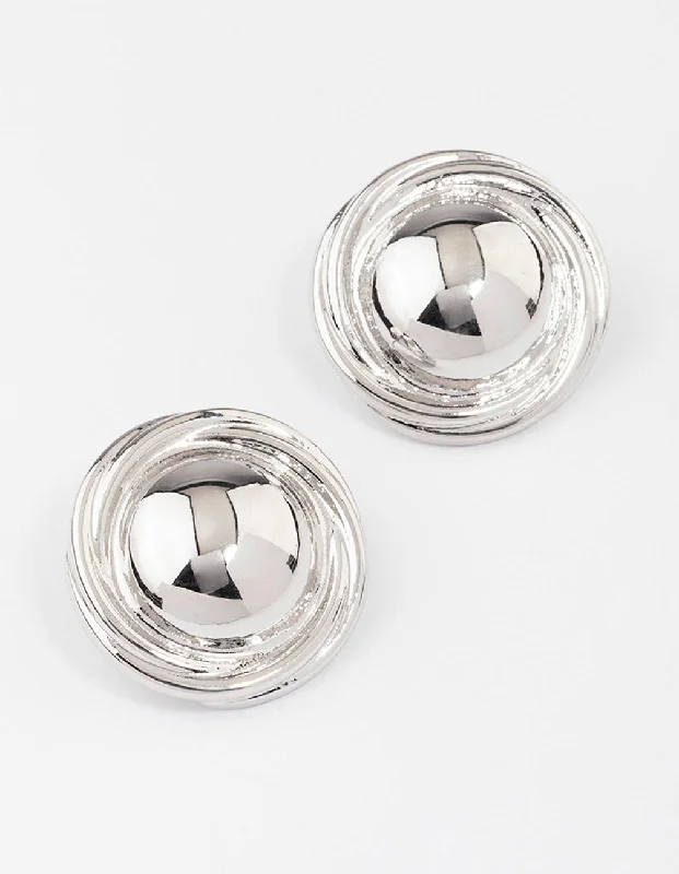 Women’s earrings with spiral designs-Silver Button Medium Stud Earrings