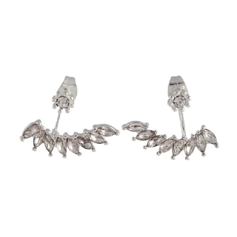 Luxury pearl earrings for women-Silver Simple Navette Stone Jacket Earrings