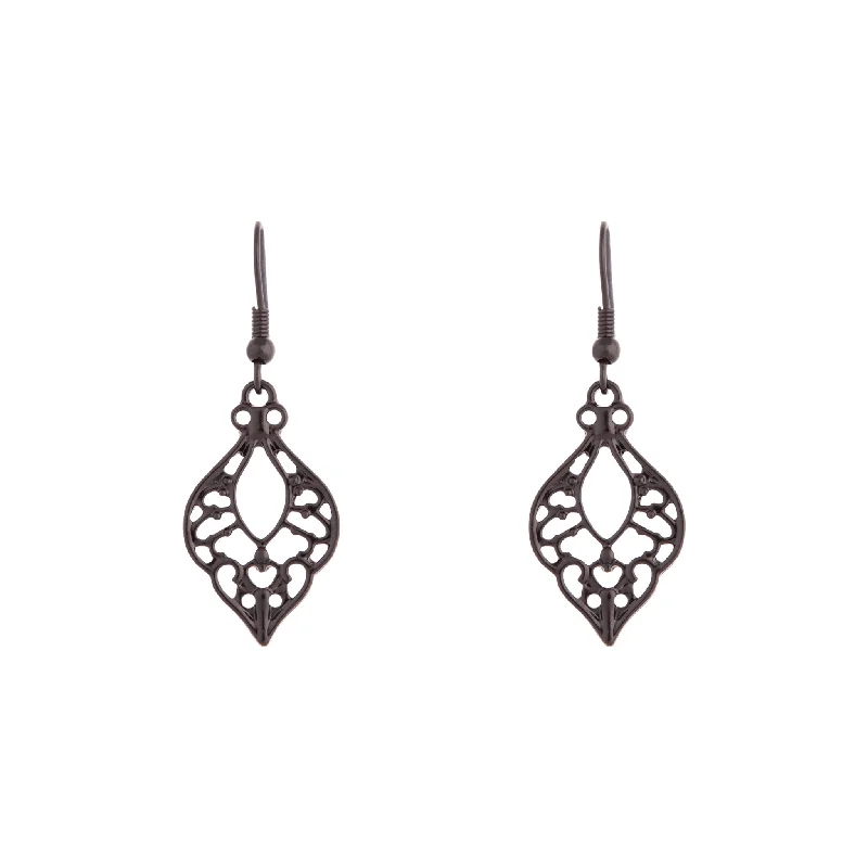 Fashionable earrings for women with multicolors-Black Cutout Bohemian Drop Earrings