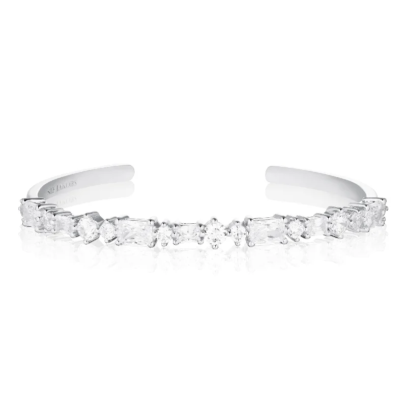 Elegant stacked bangles for women-Ivrea Silver Bangle w. Zirconias