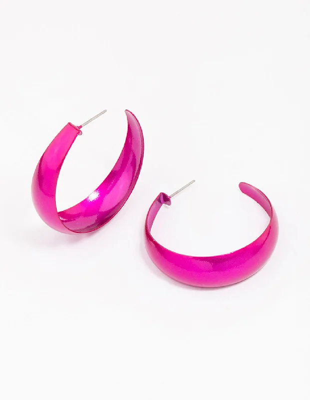 Vintage-style earrings for women-Purple Shiny Chubby Hoop Earrings