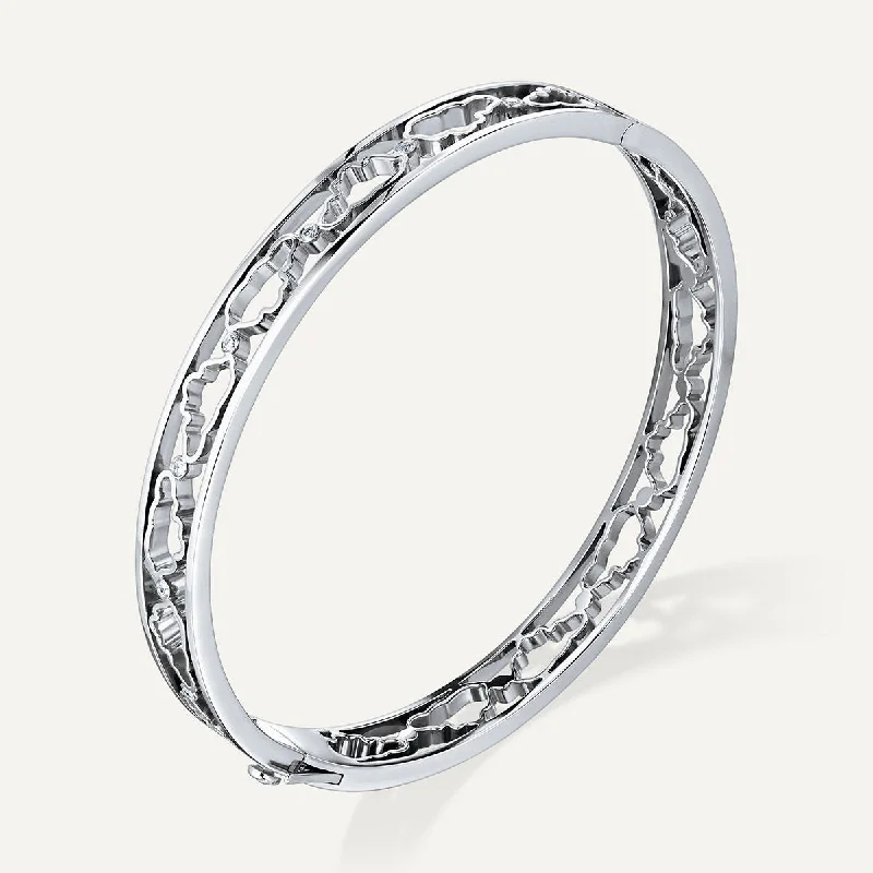 Elegant chain bracelets for women-Allusia Love Accented 18K Whitegold Bangle w. Diamonds