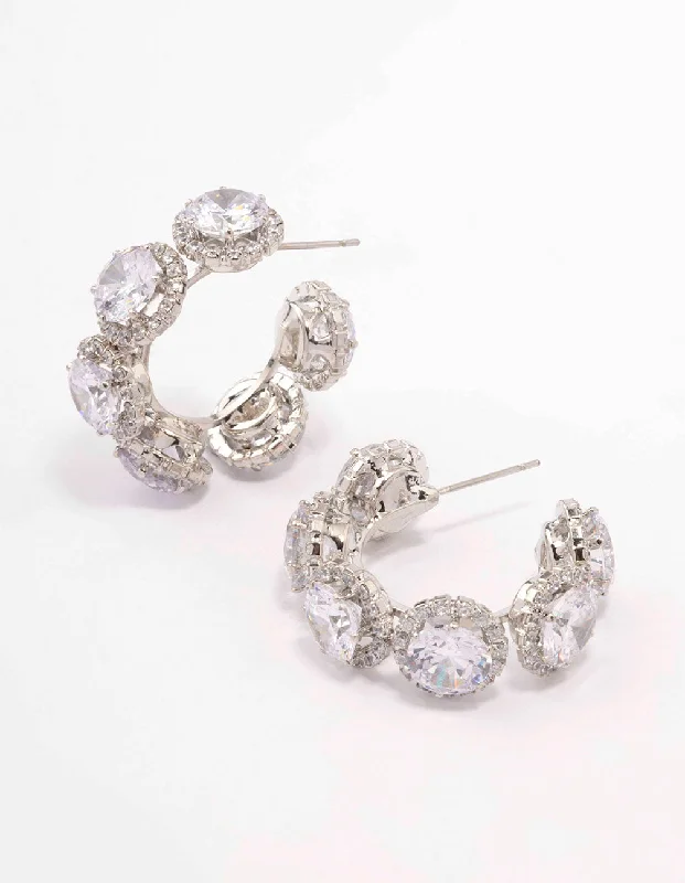 Unique earrings with multi-colored stones-Silver Round Cubic Zirconia Small Hoop Earrings