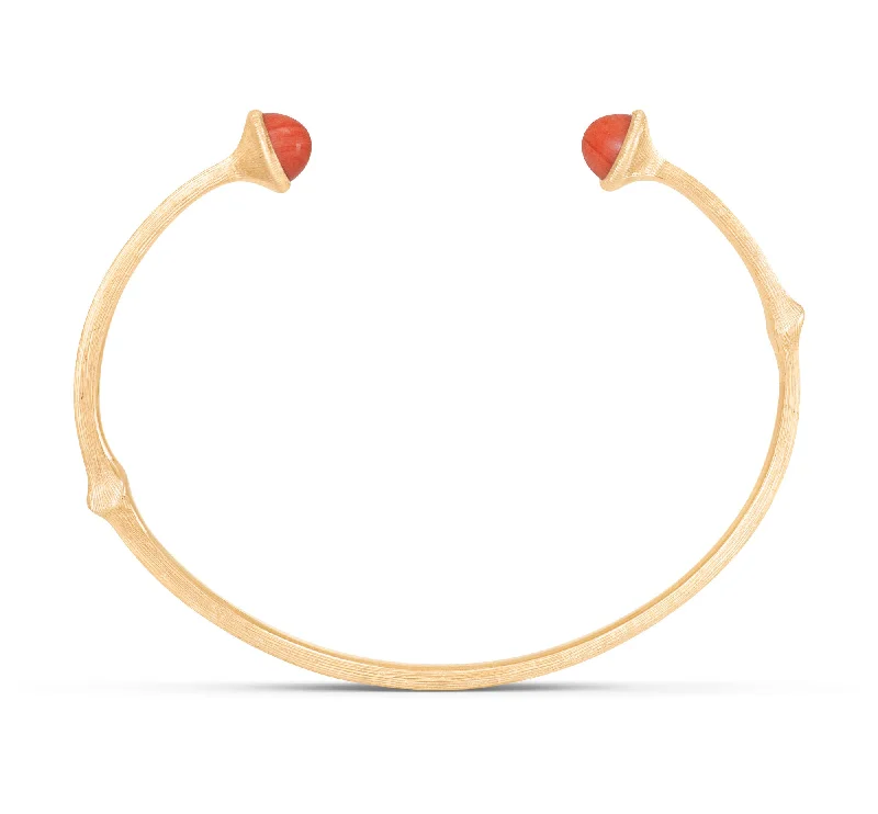 Unique silver bracelets with gemstones-Nature 18K Gold Bangle w. Coral