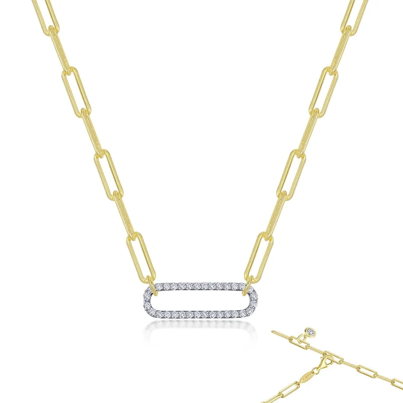 Women’s adjustable chain necklaces-Lafonn Simulated Diamond Two-Tone Paperclip Necklace N0239CLT20