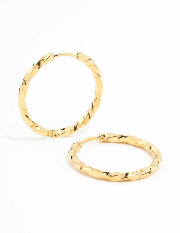 Unique gemstone earrings for women-Waterproof Gold Plated Stainless Steel Twisted Hoop Earrings