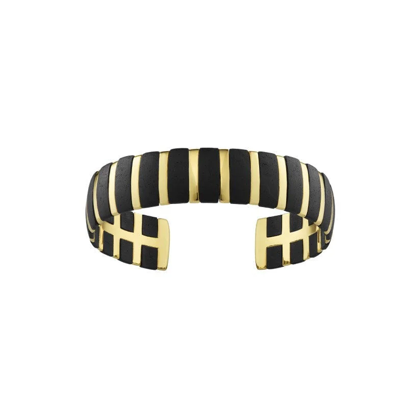 Beautiful gemstone bracelets for women-Helena Striped 18K Gold Bangle