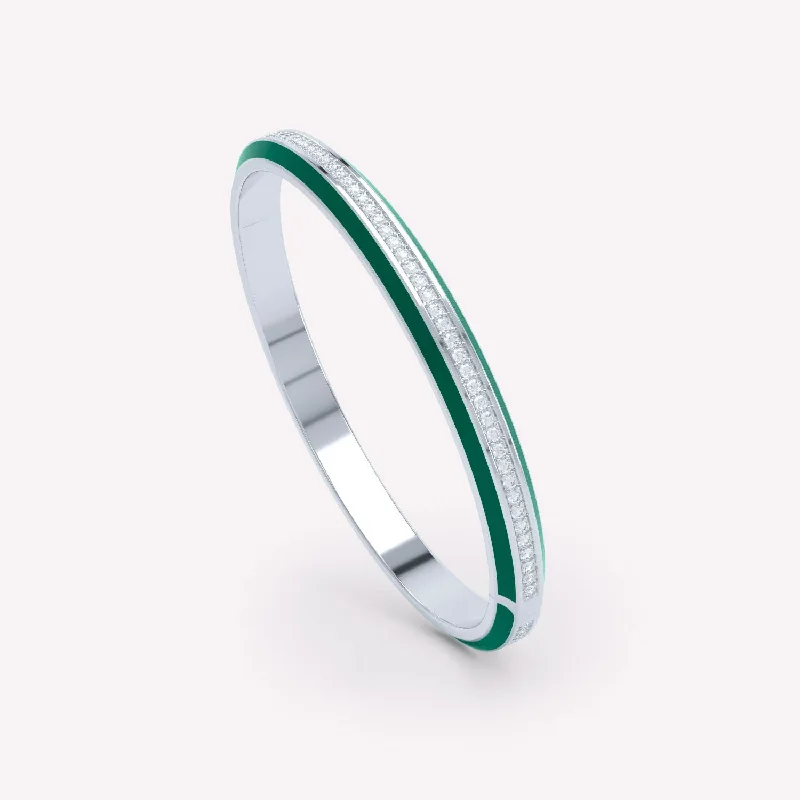 Simple beaded bracelets for women-Eternity Green 18K Whitegold Bangle w. Lab-Grown Diamonds