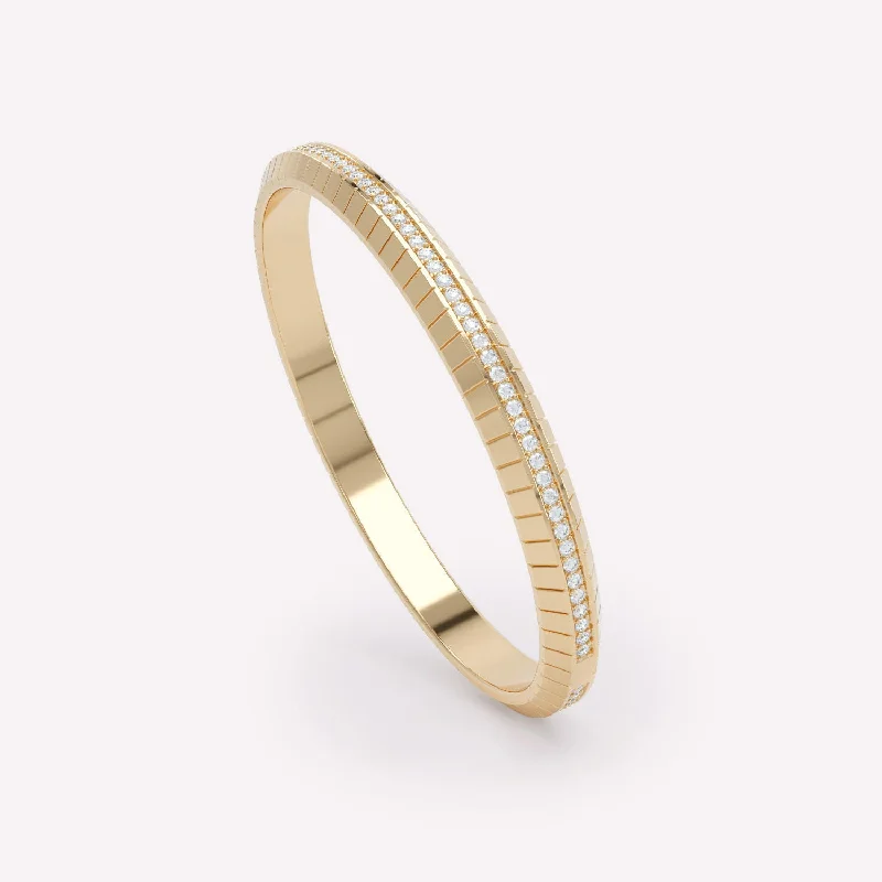 Affordable bangles for women with intricate designs-Eternity Engraved 18K Gold Bangle w. Lab-Grown Diamonds