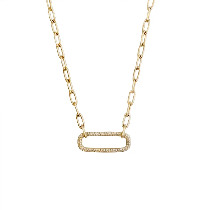 Stylish necklaces for women with gold accents-14KT GOLD DIAMOND OPEN RECTANGLE LINK NECKLACE