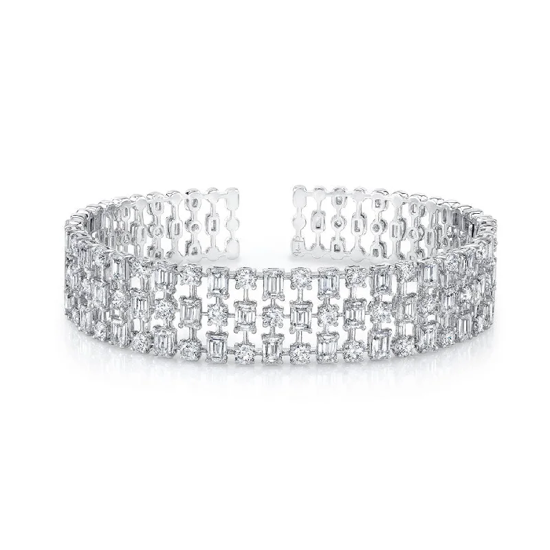 Trendy woven bracelets for women-Uneek Round and Emerald Cut Diamond Bangle