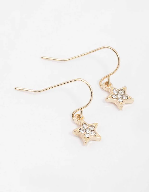 Stunning diamond earrings for women-Gold Diamante Star Drop Earrings