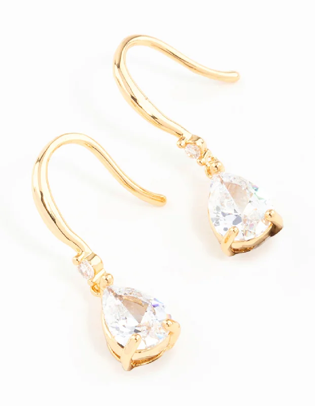 Stunning sterling silver earrings for women-Gold Plated Pear Cut Cubic Zirconia Teardrop Earrings