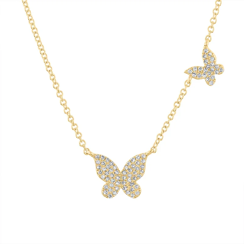 Personalized gold necklaces for women-14KT GOLD DIAMOND TWO BUTTERFLY NECKLACE