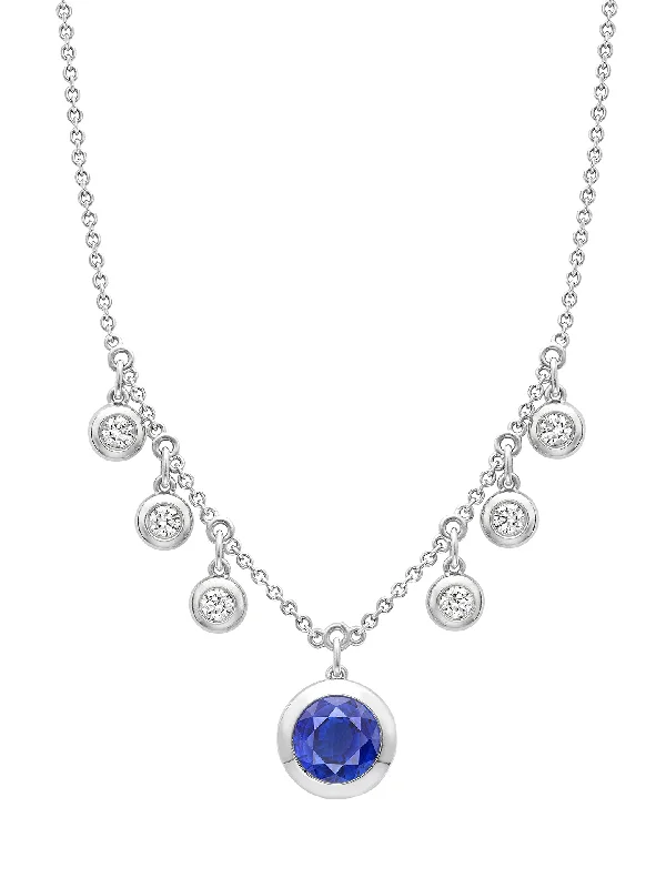 Timeless necklaces for women with diamonds-Beach Sapphire and Diamond Platinum Pendant