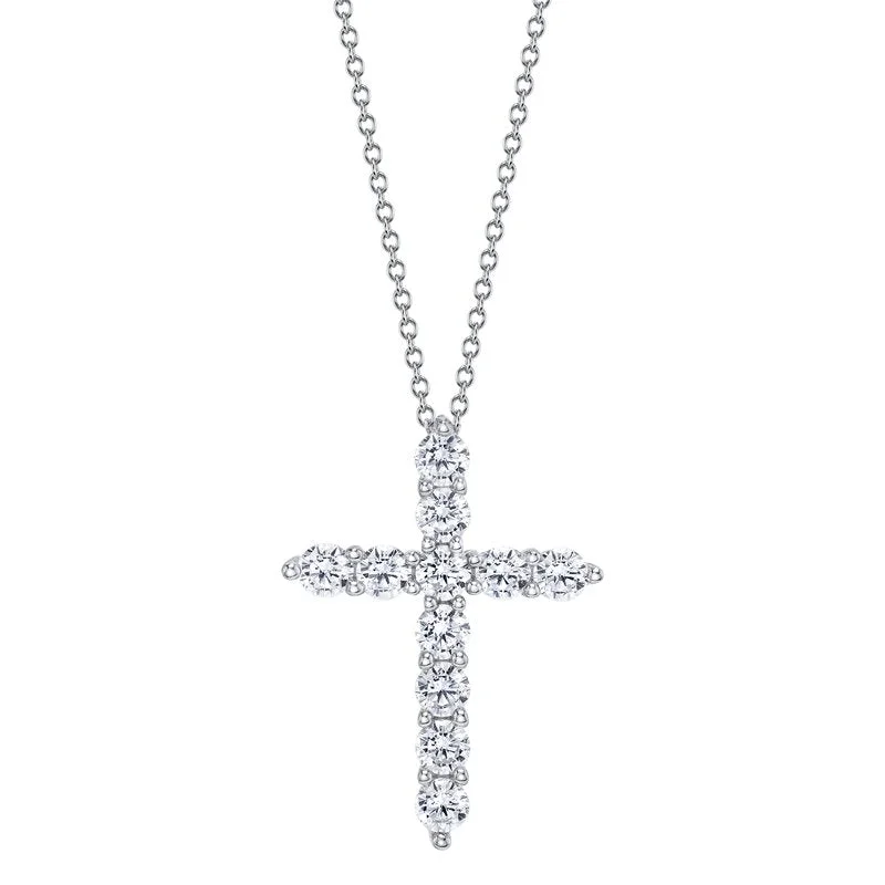 Personalized necklaces with engraving-14K White Gold 0.75ct. Diamond Cross Necklace