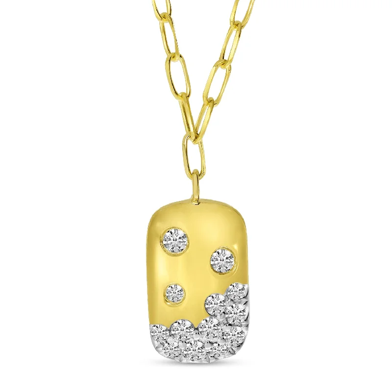 Bohemian necklaces for women with feathers-14K Yellow Gold 0.30cttw. Scattered Diamond Dog Tag Necklace