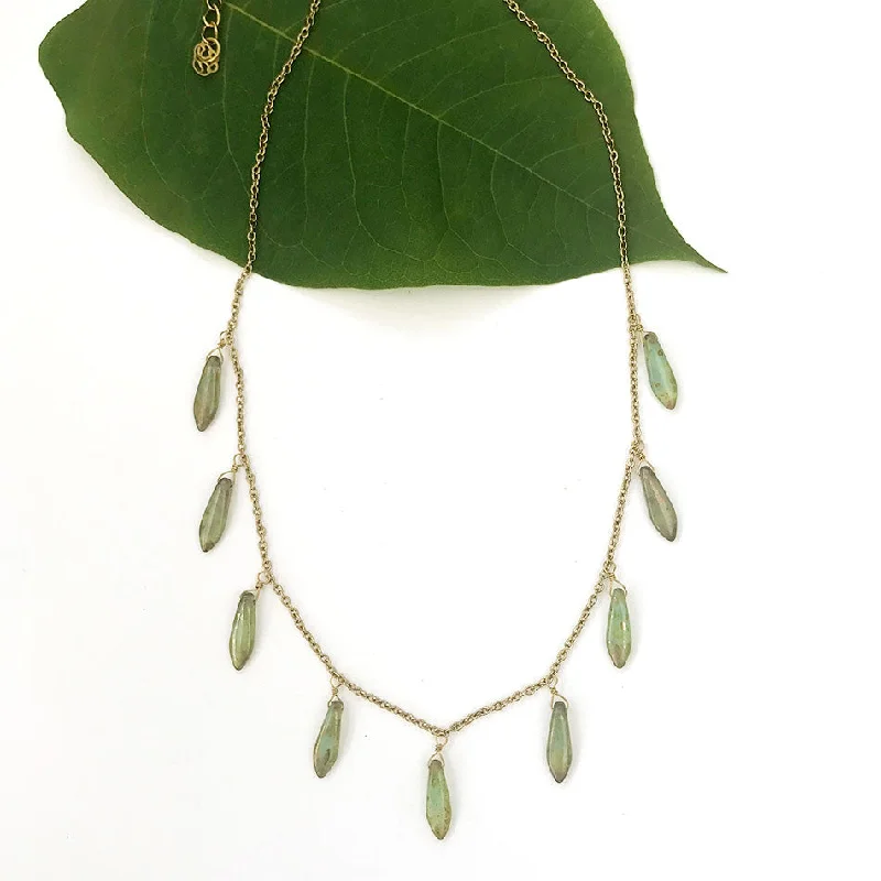 Women’s long necklaces with gemstone pendants-A New Leaf Necklace, India