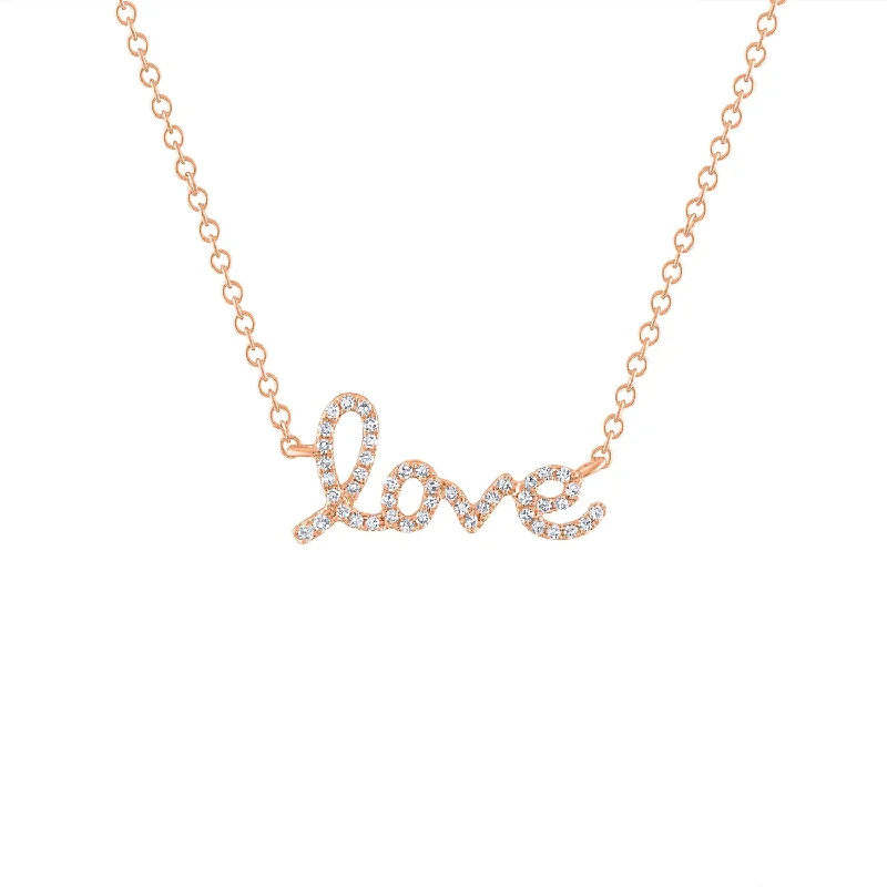 Chic women’s necklaces with colorful stones-14KT GOLD DIAMOND LOVE SCRIPT NECKLACE