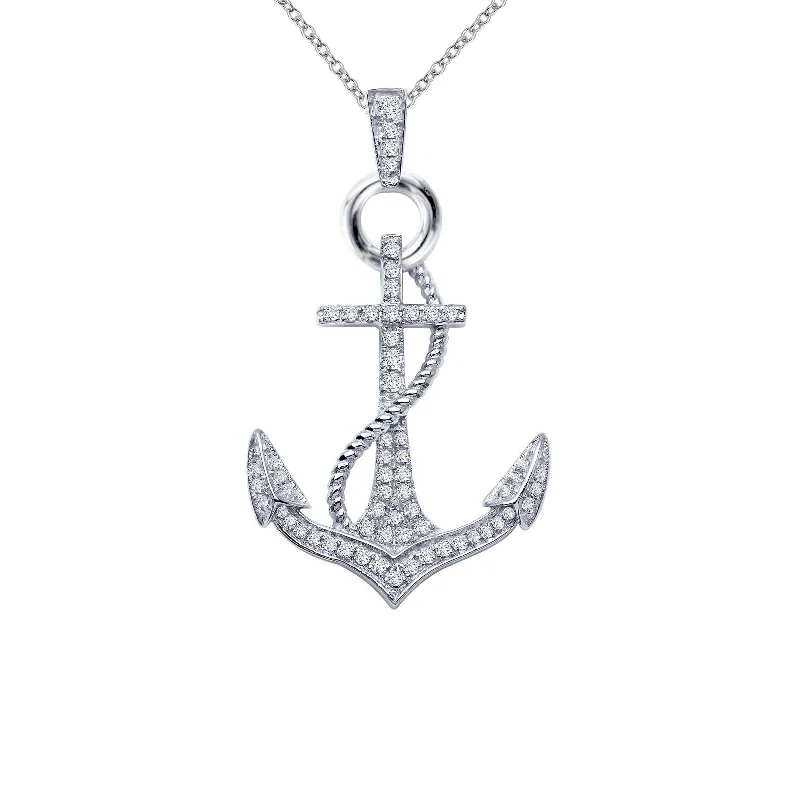 Fashionable necklaces for women with charms-Lafonn Simulated Diamond Anchor Pendant Necklace P2005CLP