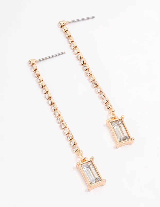 Custom diamond earrings for women-Gold Cup Chain Radiant Drop Earrings