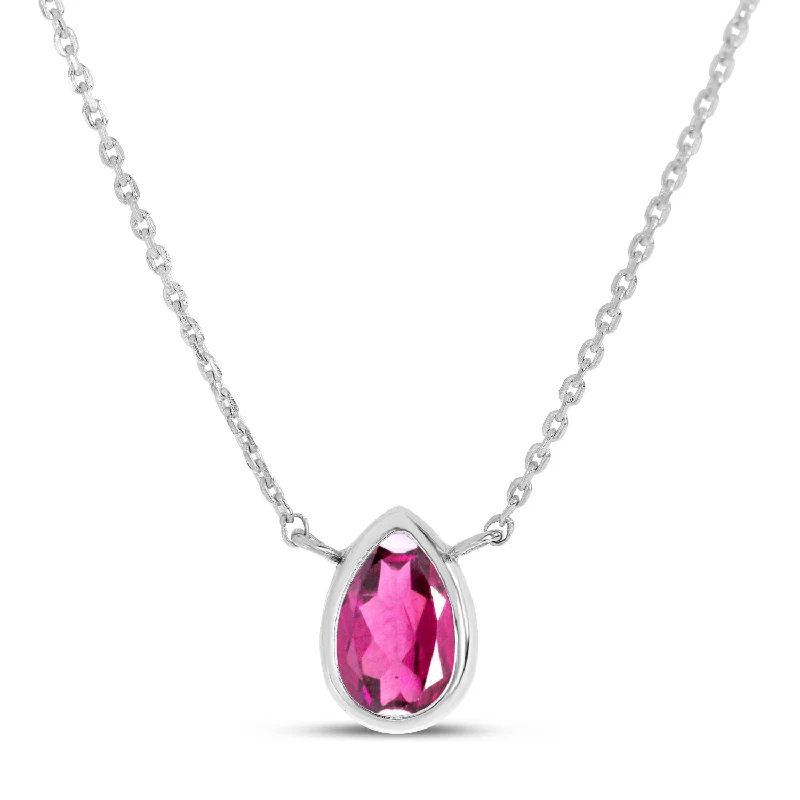 Simple necklaces with charms for women-14K White Gold 6x4mm Pear Shaped Pink Tourmaline Birthstone Necklace