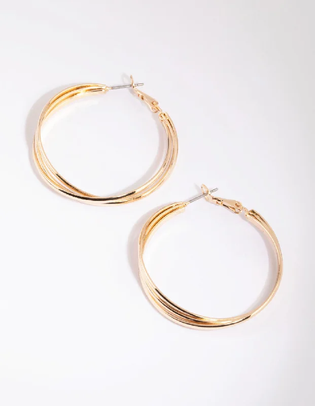 Women’s earrings with opal stones-Gold Triple Twist Hoop Earrings