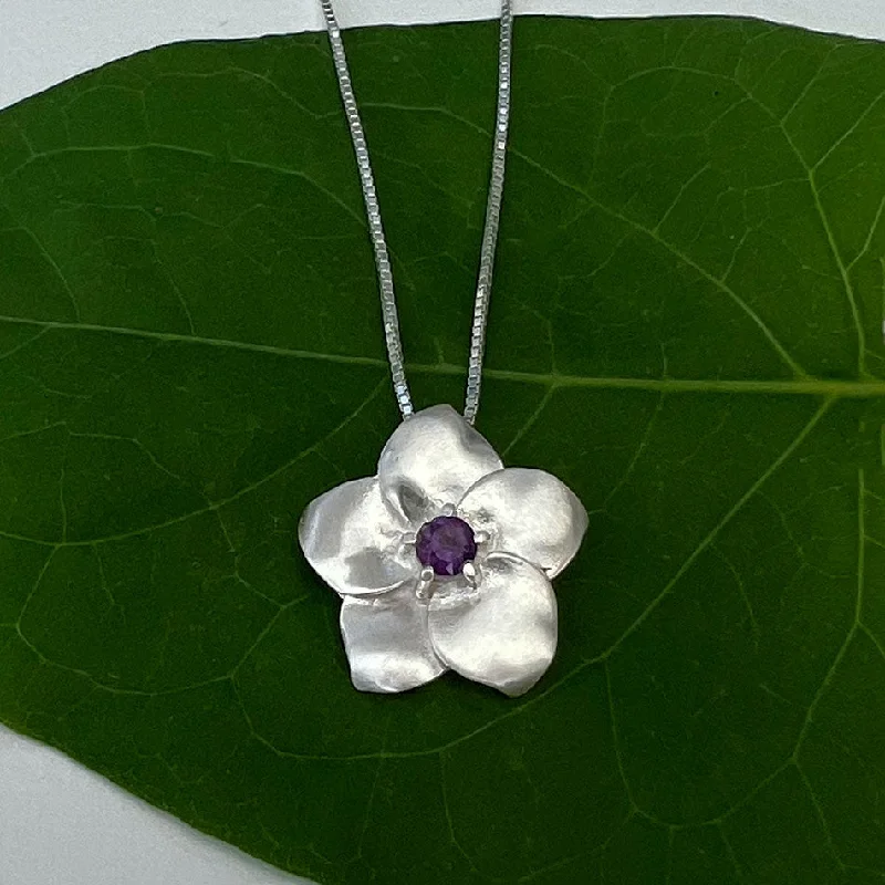 Women’s necklaces with garnet pendants-Amethyst Flower Necklace - Sterling Silver, Indonesia