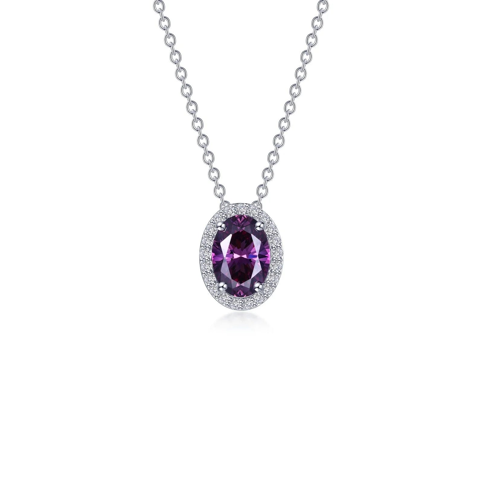 Elegant necklaces with ruby accents-Lafonn Simulated Diamond & Amethyst Oval Halo Necklace N0340AMP20