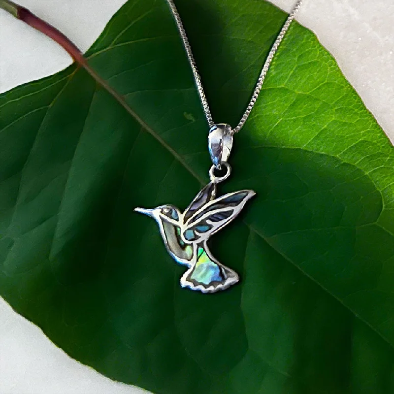 Personalized necklaces for women-Abalone Hummingbird Necklace - Sterling Silver, Indonesia