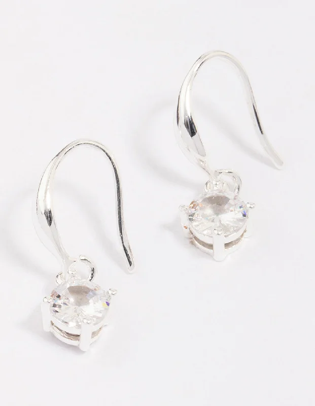 Beautiful diamond drop earrings for women-Silver Plated Cubic Zirconia Solitaire Hook Earrings