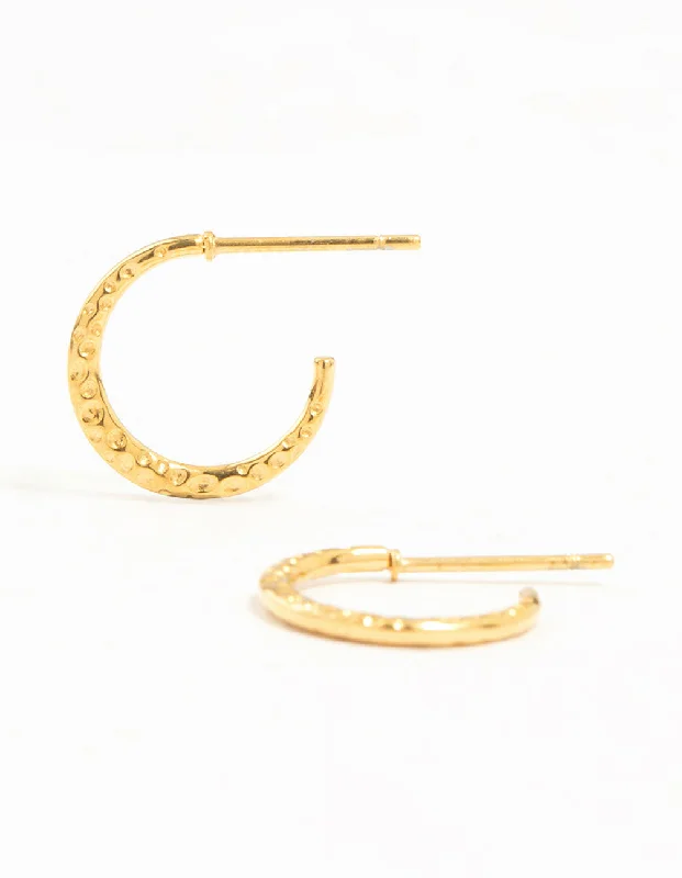 Stylish gold hoop earrings for women-Gold Plated Surgical Steel Mini Hammered Hoop Earrings