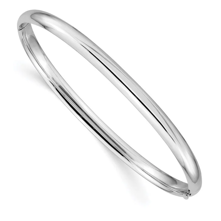 Simple sterling silver bangles for women-14k White Gold High Polished 4.0mm Hinged Bangle