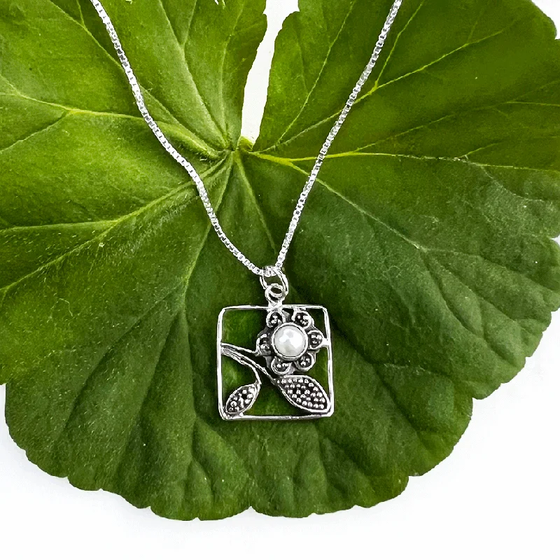 Unique necklaces with birthstones-Flower Box Pearl Necklace - Sterling Silver, Indonesia