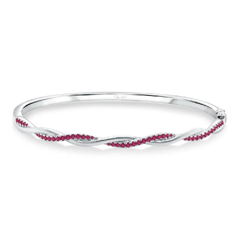 Custom bracelets for women with names engraved-Uneek Stackable Collection Twist Ruby Stackable Bangle