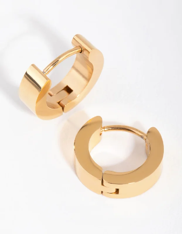 Unique geometric earrings for women-24 Carat Gold Plated Surgical Steel Wide Huggie Earrings