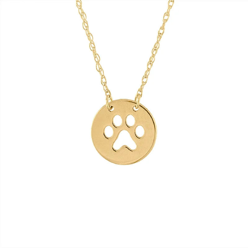 Fashionable necklaces for women with crystals-14KT GOLD CUT OUT PAW PRINT DISK NECKLACE