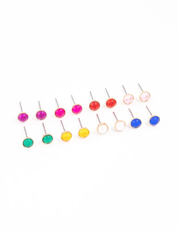 Unique earrings with multi-colored stones-Gold Mini Dome Stud Earrings 8-Pack