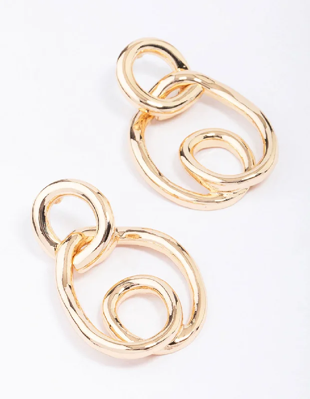 Beautiful silver earrings with diamond accents-Gold Wrapped Circle Drop Earrings