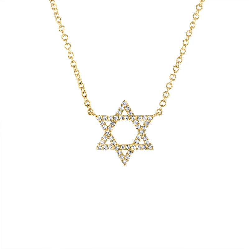 Stunning heart-shaped necklaces for women-14KT GOLD DIAMOND OUTLINE STAR OF DAVID NECKLACE