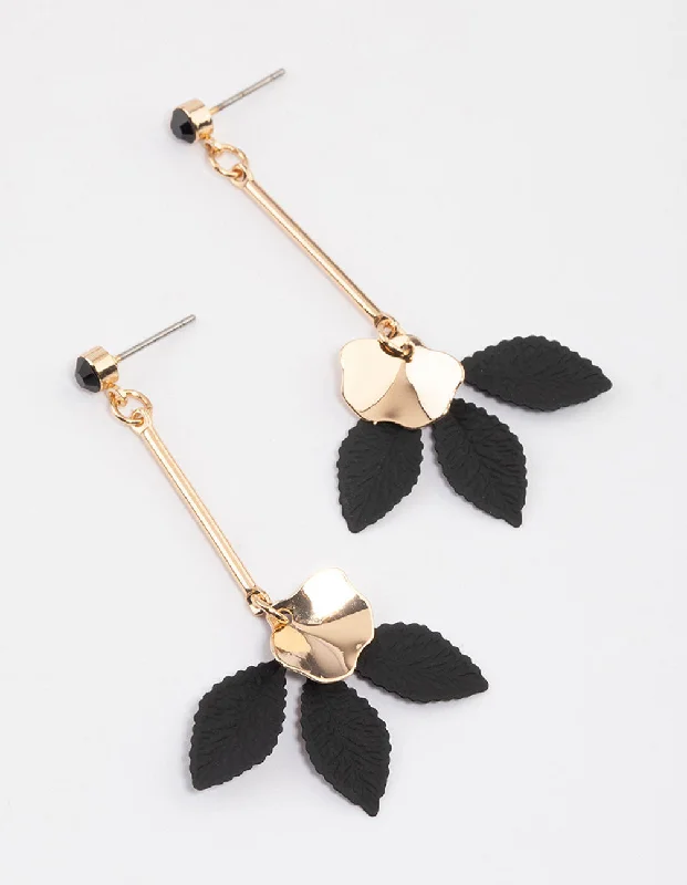 Women’s dangling earrings with gemstones-Black Triple Floral Drop Earrings