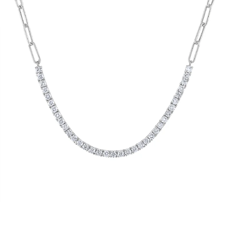 Elegant necklaces for women with heart charms-14KT GOLD DIAMOND TENNIS & RECTANGLE LINK NECKLACE