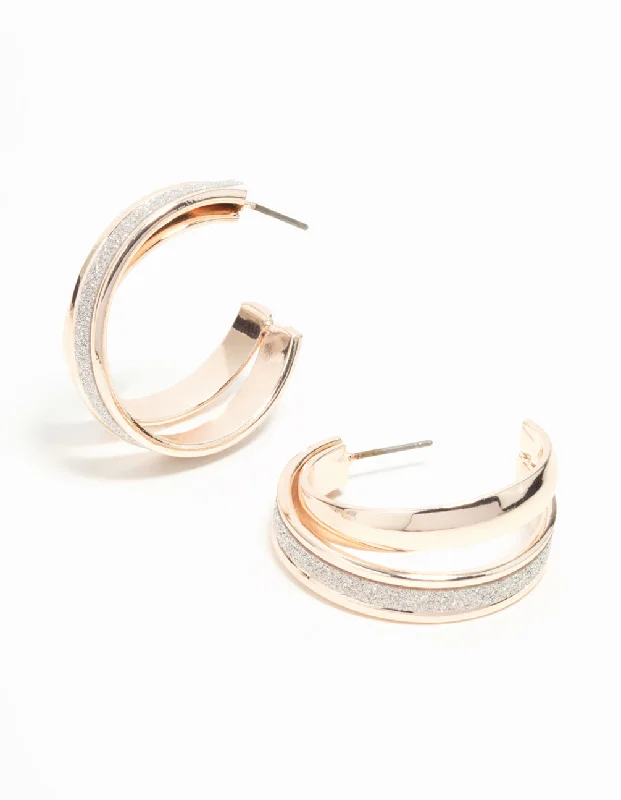 Simple gold stud earrings for women-Rose Gold Glitter Double Strand Hoop Earrings