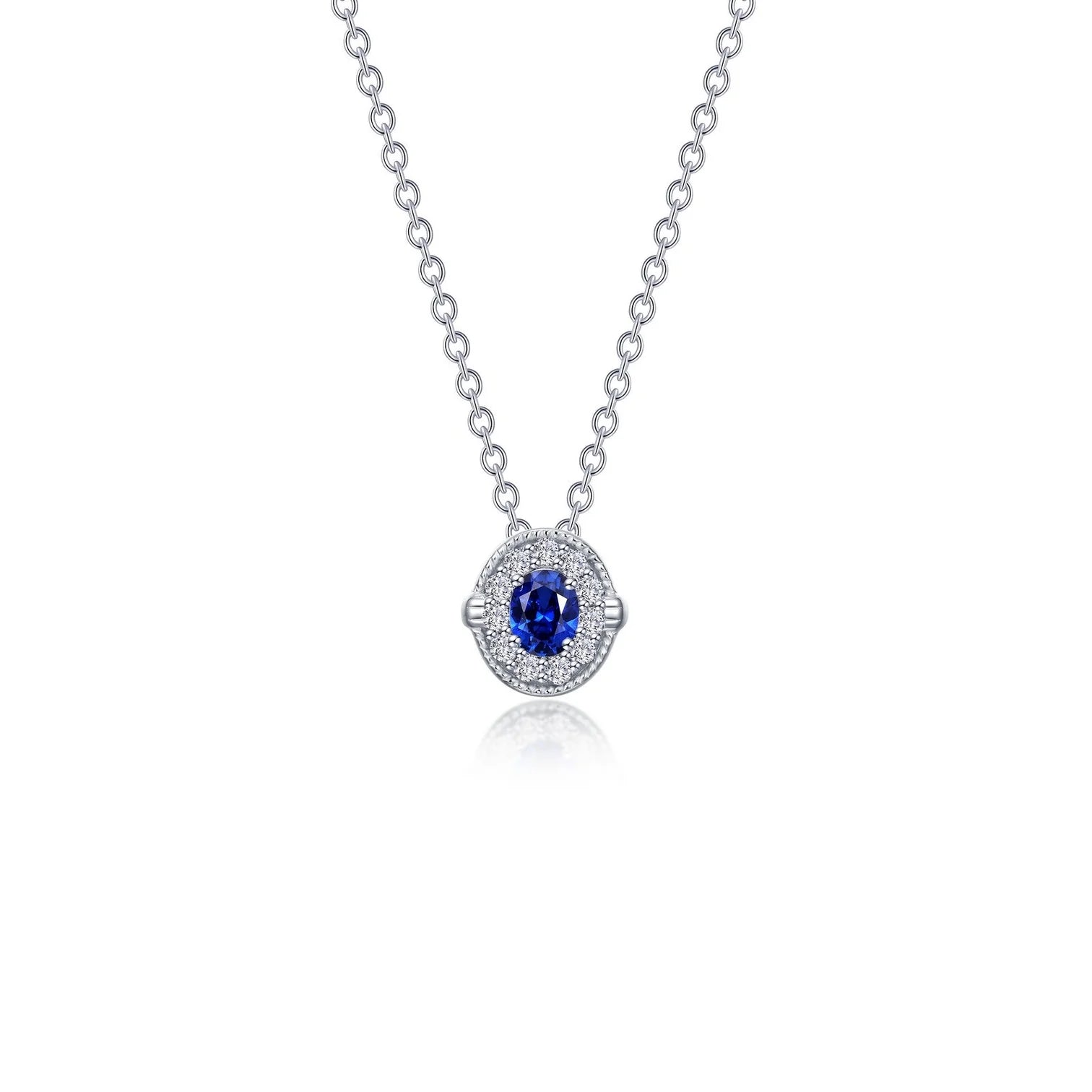 Stunning necklaces with tanzanite stones-Lafonn Simulated Diamond & Sapphire Halo Necklace N0320CSP20