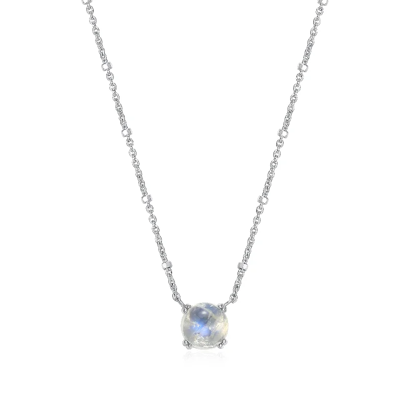 Women’s heart-shaped necklaces-Samuel B. Rainbow Moonstone Solitaire Birthstone Sparkle Necklace - June