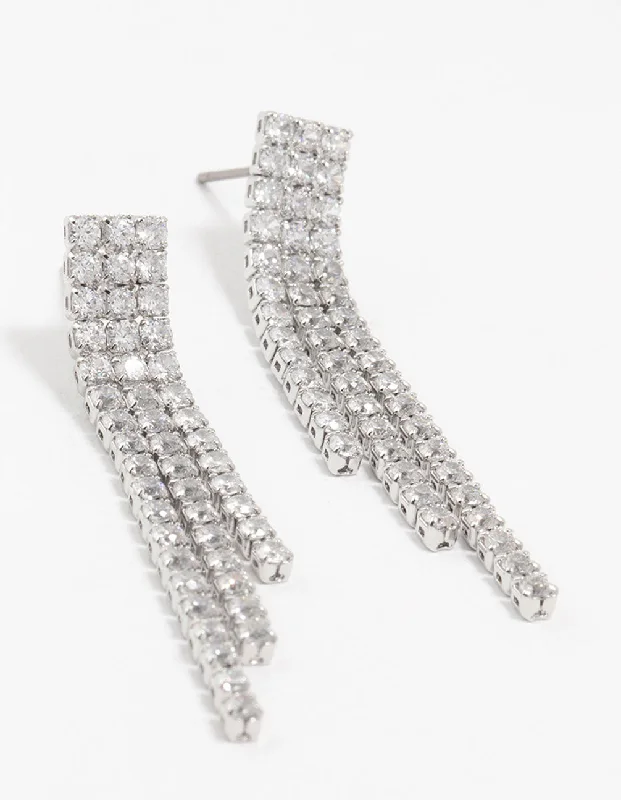 Simple pearl earrings for women-Silver Cubic Zirconia Chandelier Earrings