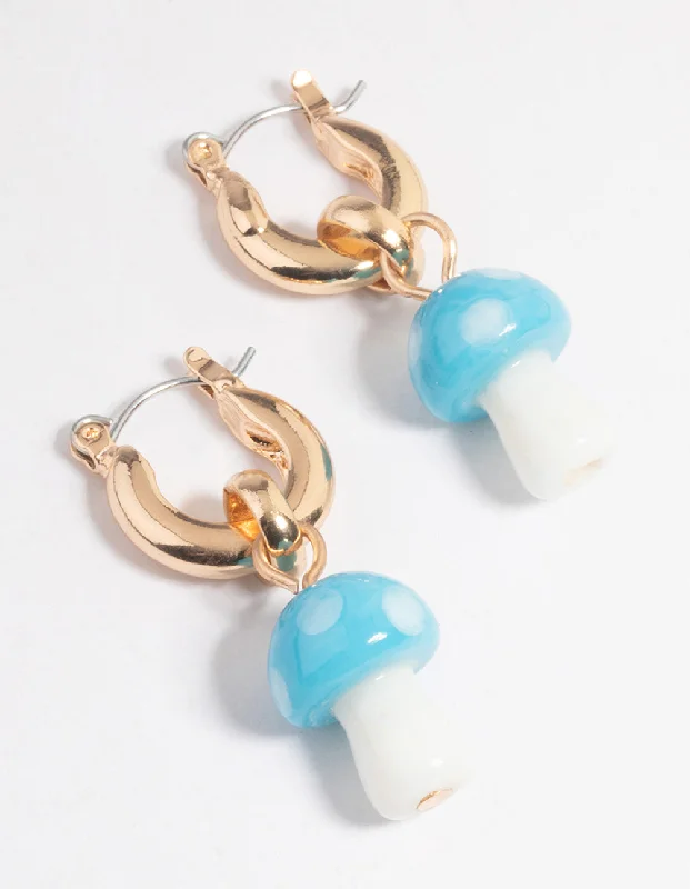 Women’s earrings with large gemstone pendants-Blue Chunky Mushroom Hoop Earrings